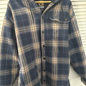 Noble Outfitters Navy & Tan Plaid Button-Up Shacket